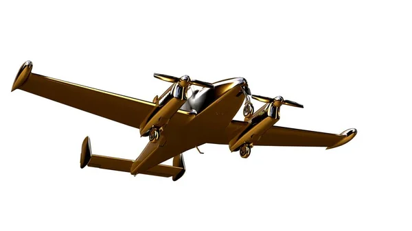 3D рендеринг золотого самолета на изолированном белом бэкгро — стоковое фото