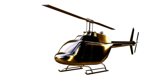 用金色的直升机在 3d 渲染上白色黑色孤立 — 图库照片