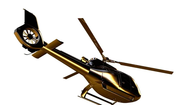 3d візуалізація золотого вертольота на ізольованому на білому фоні — стокове фото