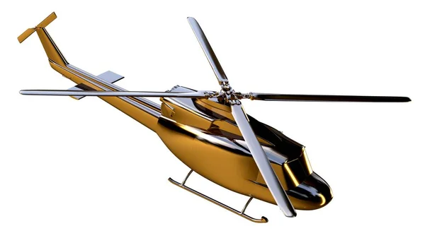 3D рендеринг золотого вертолета на изолированном белом фоне — стоковое фото