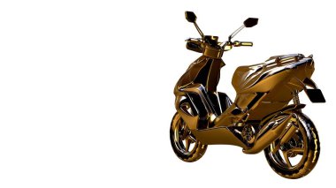 altın bir motosiklet üzerinde 3D render üzerinde beyaz bir backg izole