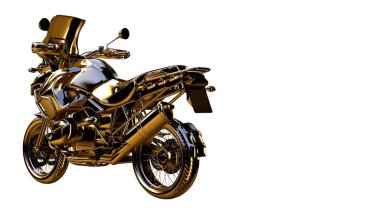 altın bir motosiklet üzerinde 3D render üzerinde beyaz bir backg izole