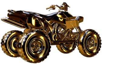 altın bir motosiklet üzerinde 3D render üzerinde beyaz bir backg izole