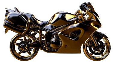 altın bir motosiklet üzerinde 3D render üzerinde beyaz bir backg izole