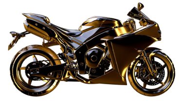 altın bir motosiklet üzerinde 3D render üzerinde beyaz bir backg izole