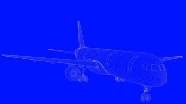 mavi bir baskı uçağın mavi b beyaz çizgiler içinde 3D render