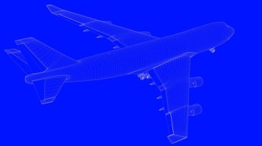 mavi bir baskı uçağın mavi b beyaz çizgiler içinde 3D render