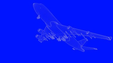 mavi bir baskı uçağın mavi b beyaz çizgiler içinde 3D render