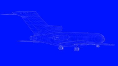 mavi bir baskı uçağın mavi b beyaz çizgiler içinde 3D render