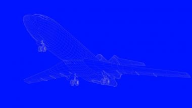 mavi bir baskı uçağın mavi b beyaz çizgiler içinde 3D render