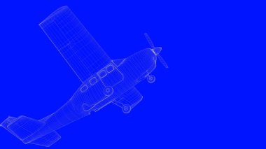 mavi bir baskı uçağın mavi b beyaz çizgiler içinde 3D render