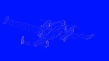 mavi bir baskı uçağın mavi b beyaz çizgiler içinde 3D render