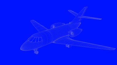 mavi bir baskı uçağın mavi b beyaz çizgiler içinde 3D render