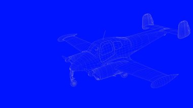 mavi bir baskı uçağın mavi b beyaz çizgiler içinde 3D render