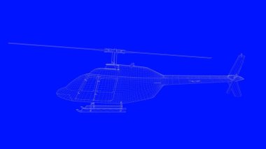 beyaz çizgiler mavi bir baskı helikopterde bir blu üzerinde 3D render