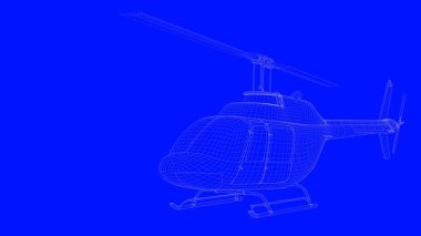 beyaz çizgiler mavi bir baskı helikopterde bir blu üzerinde 3D render