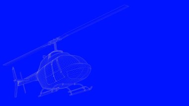 beyaz çizgiler mavi bir baskı helikopterde bir blu üzerinde 3D render