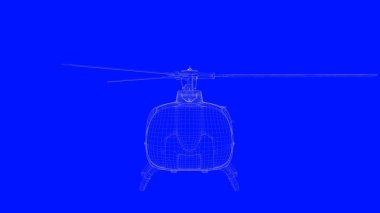beyaz çizgiler mavi bir baskı helikopterde bir blu üzerinde 3D render