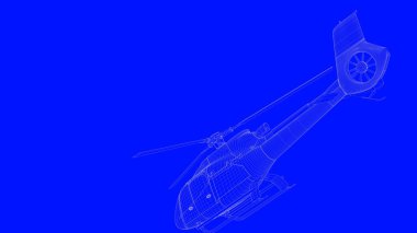 beyaz çizgiler mavi bir baskı helikopterde bir blu üzerinde 3D render