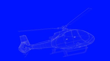 beyaz çizgiler mavi bir baskı helikopterde bir blu üzerinde 3D render