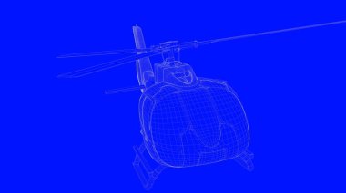 beyaz çizgiler mavi bir baskı helikopterde bir blu üzerinde 3D render
