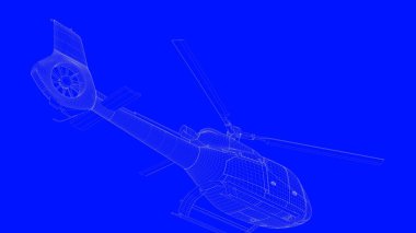 beyaz çizgiler mavi bir baskı helikopterde bir blu üzerinde 3D render