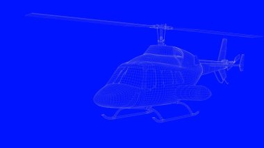 beyaz çizgiler mavi bir baskı helikopterde bir blu üzerinde 3D render