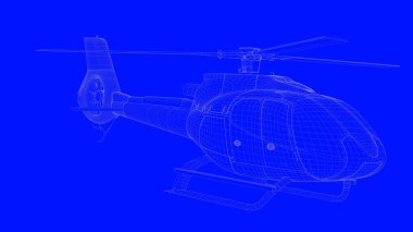 beyaz çizgiler mavi bir baskı helikopterde bir blu üzerinde 3D render