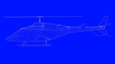 beyaz çizgiler mavi bir baskı helikopterde bir blu üzerinde 3D render