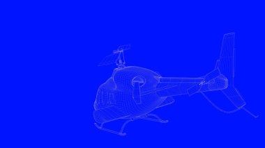 beyaz çizgiler mavi bir baskı helikopterde bir blu üzerinde 3D render
