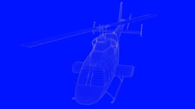 beyaz çizgiler mavi bir baskı helikopterde bir blu üzerinde 3D render
