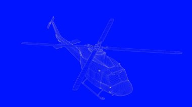 beyaz çizgiler mavi bir baskı helikopterde bir blu üzerinde 3D render