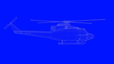 beyaz çizgiler mavi bir baskı helikopterde bir blu üzerinde 3D render