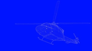 beyaz çizgiler mavi bir baskı helikopterde bir blu üzerinde 3D render