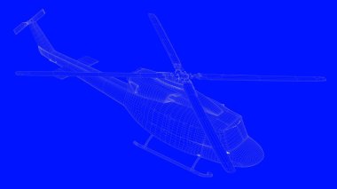 beyaz çizgiler mavi bir baskı helikopterde bir blu üzerinde 3D render