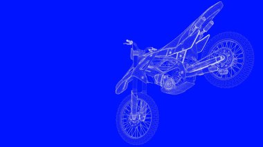 3D Render mavi bir bac üzerinde beyaz çizgiler mavi bir baskı motor