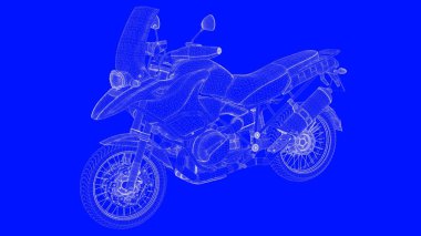 3D Render mavi bir bac üzerinde beyaz çizgiler mavi bir baskı motor