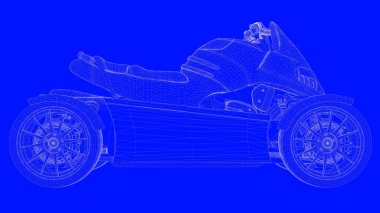 3D Render mavi bir bac üzerinde beyaz çizgiler mavi bir baskı motor