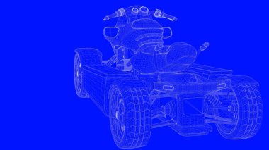 3D Render mavi bir bac üzerinde beyaz çizgiler mavi bir baskı motor