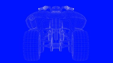 3D Render mavi bir bac üzerinde beyaz çizgiler mavi bir baskı motor