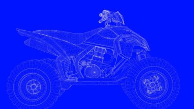 3D Render mavi bir bac üzerinde beyaz çizgiler mavi bir baskı motor