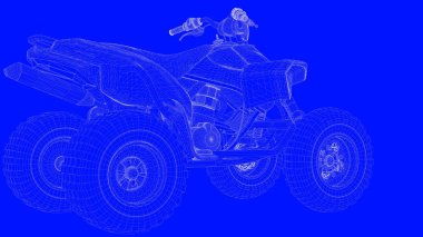 3D Render mavi bir bac üzerinde beyaz çizgiler mavi bir baskı motor