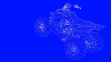 3D Render mavi bir bac üzerinde beyaz çizgiler mavi bir baskı motor