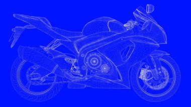 3D Render mavi bir bac üzerinde beyaz çizgiler mavi bir baskı motor