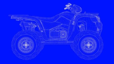 3D Render mavi bir bac üzerinde beyaz çizgiler mavi bir baskı motor