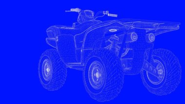 3D Render mavi bir bac üzerinde beyaz çizgiler mavi bir baskı motor