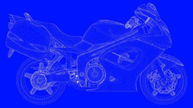 3D Render mavi bir bac üzerinde beyaz çizgiler mavi bir baskı motor