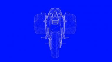 3D Render mavi bir bac üzerinde beyaz çizgiler mavi bir baskı motor