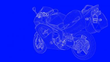 3D Render mavi bir bac üzerinde beyaz çizgiler mavi bir baskı motor