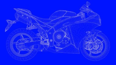 3D Render mavi bir bac üzerinde beyaz çizgiler mavi bir baskı motor